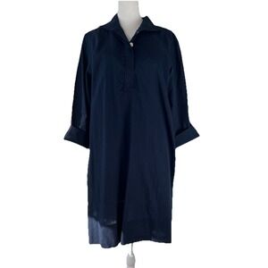 HOLLY SHAE Designs Classic Preppy Navy 100%‎ Cotton Shirt Dress Sz M/L (US 8-14)